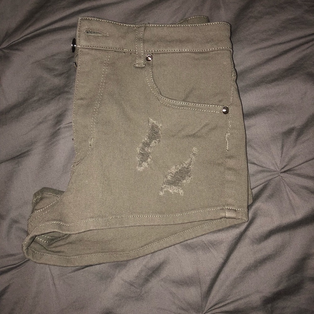 Olive green ripped shorts